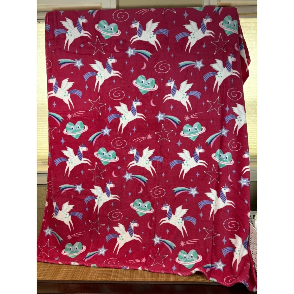 Holiday Home Micro Plush Throw Pink Unicorns and Hearts 50